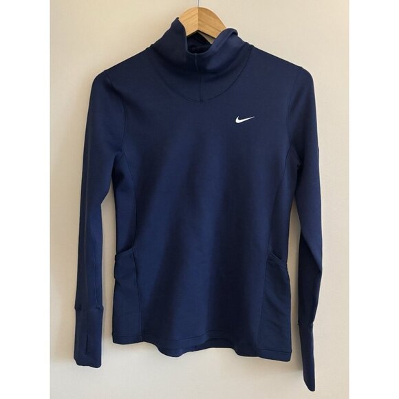 Nike Pro Shirt Womens Medium Blue Hyperwarm Mock Turtleneck Run Training - Picture 3 of 12